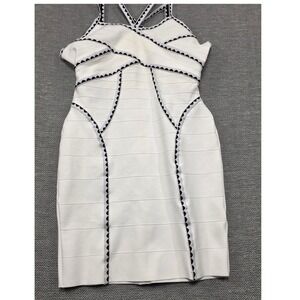 Hybrid & Company White Black Scallop Trim Bandage Bodycon Mini Dress XL